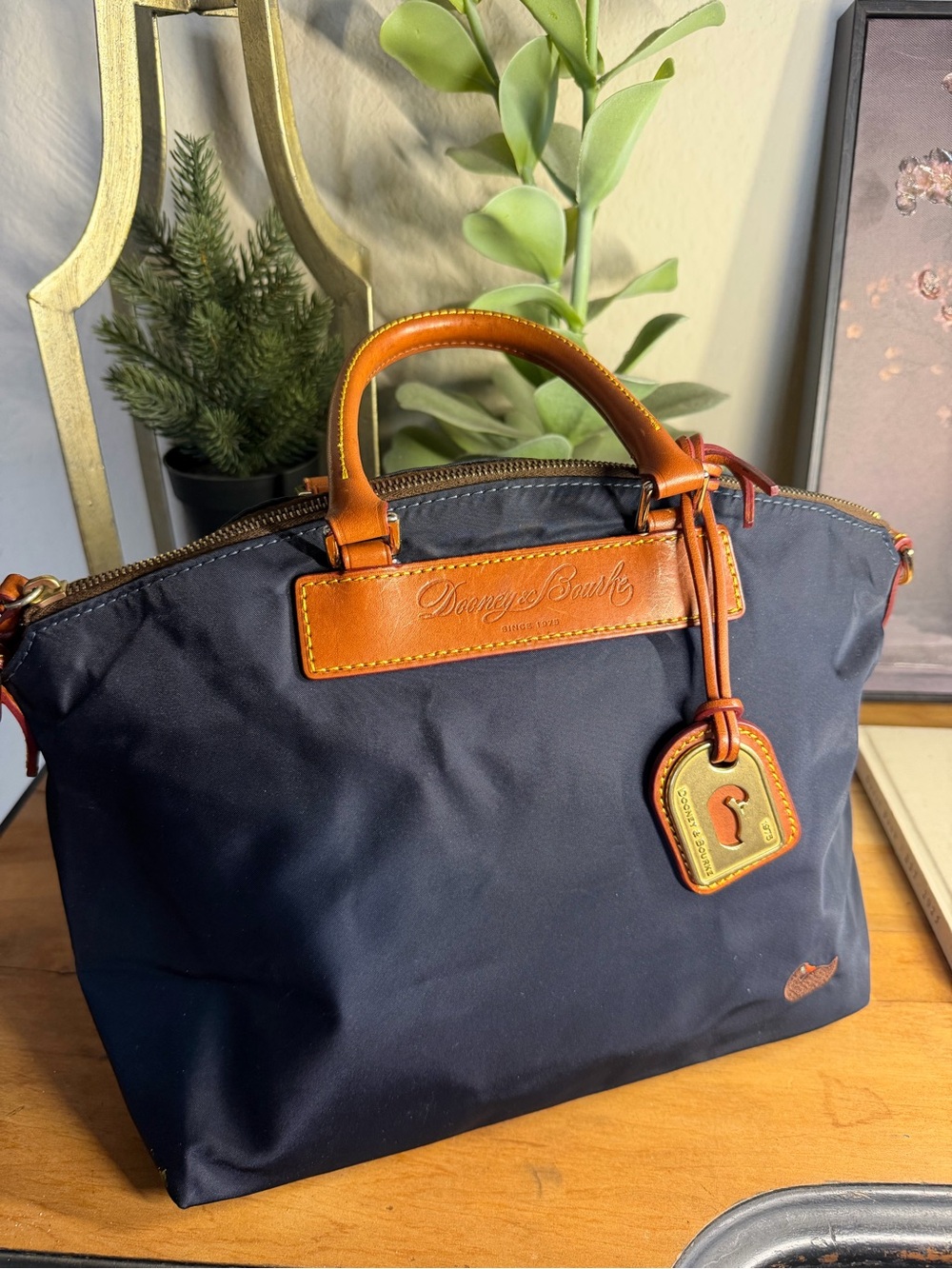 Dooney & Bourke Navy Nylon with Tan Leather Top-Handle handbag